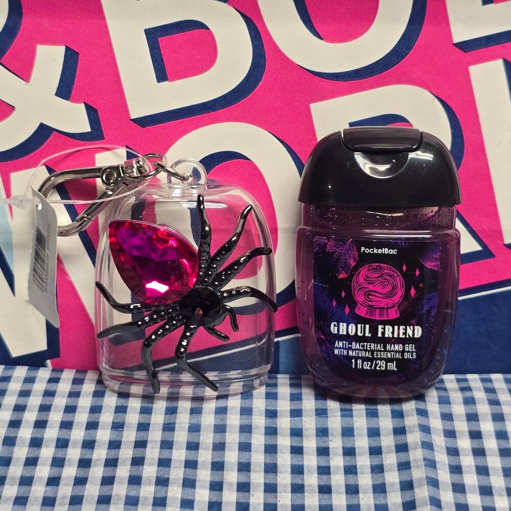 BBW Pink Gem Spider SnapBac PocketBac Holder & Ghoul Friend Refill Keychain